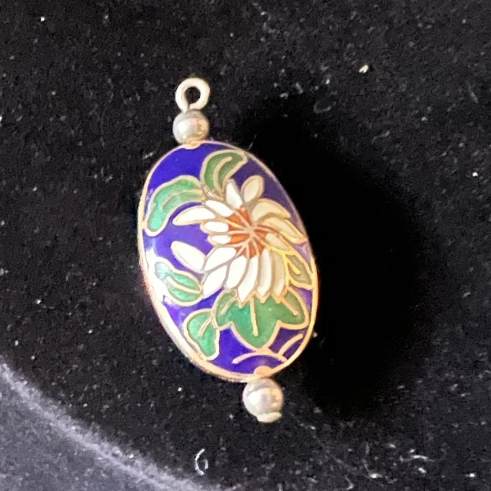 Cloisonné Blue Floral Beaded Pendant - Picture 2 of 2